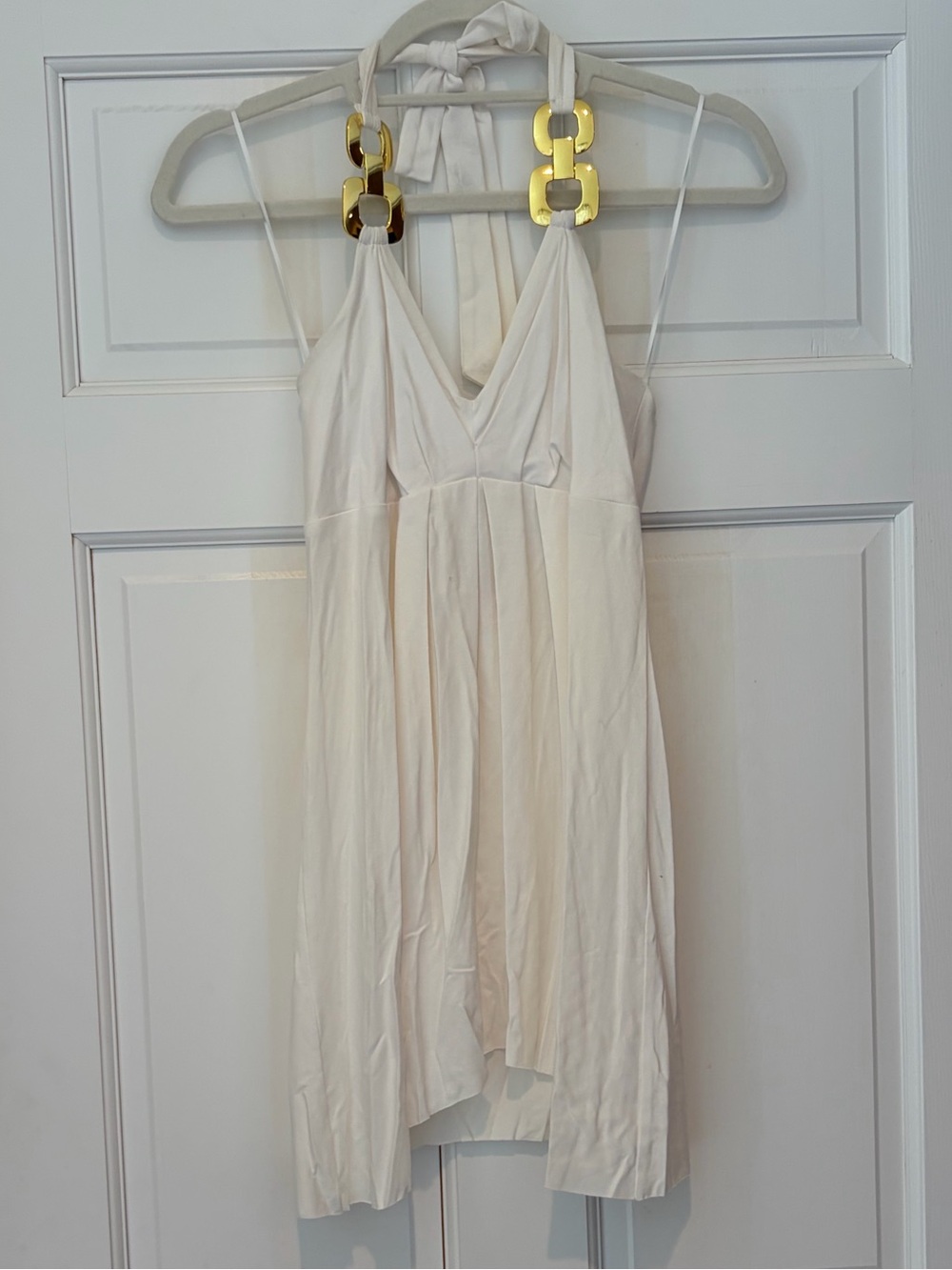 Caché Ivory Halter Top with Gold Chain Accents